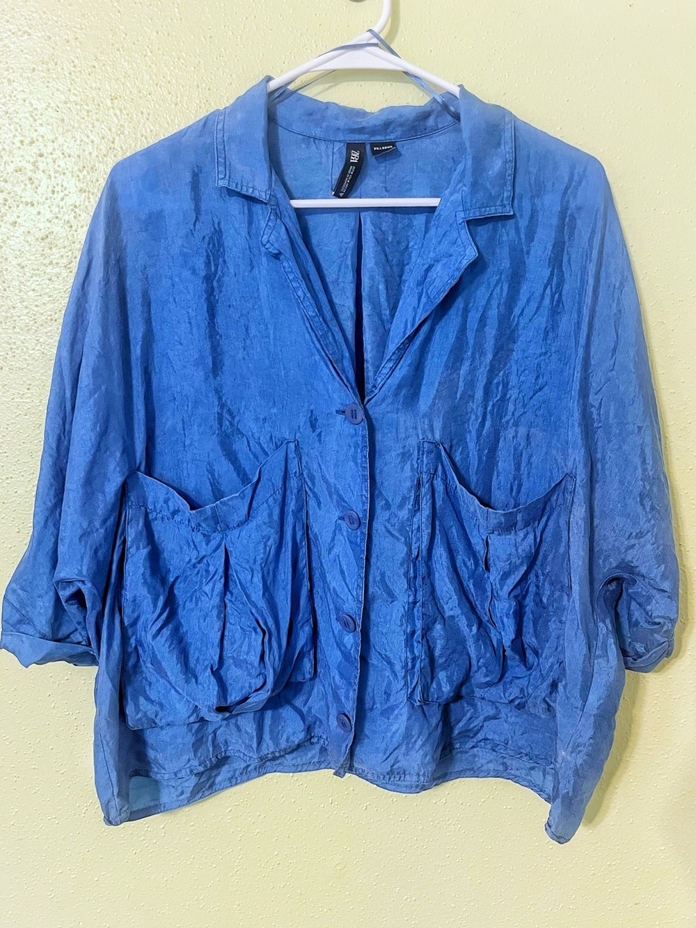 ZARA Fillsens Lyocell Oversized Pocket Button Down Shirt Blue 25.5” p2p